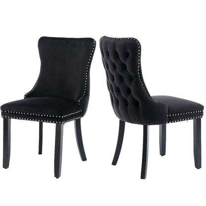 6x Velvet Upholstered Dining Tufted Chairs with Studs Trim and Solid Wood Legs-Black - Mekamart Australia