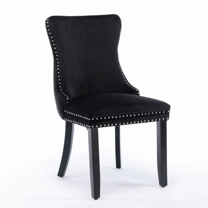 6x Velvet Upholstered Dining Tufted Chairs with Studs Trim and Solid Wood Legs-Black - Mekamart Australia