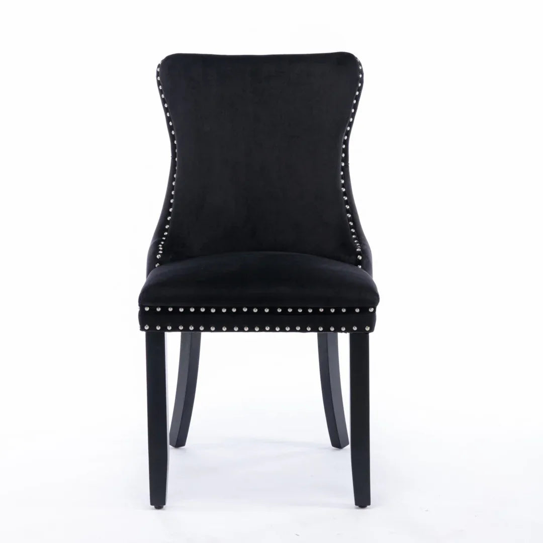 6x Velvet Upholstered Dining Tufted Chairs with Studs Trim and Solid Wood Legs-Black - Mekamart Australia