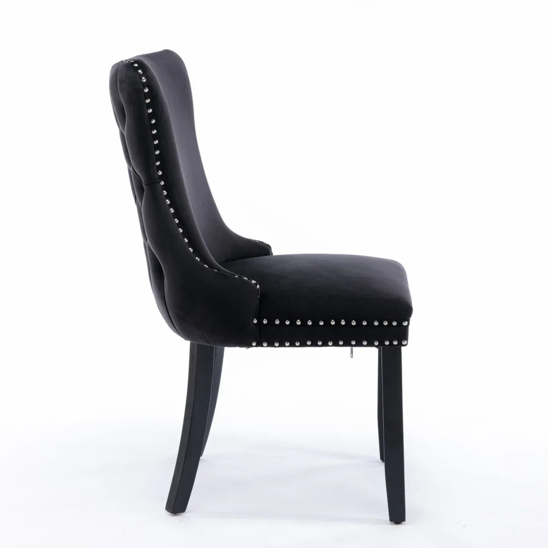 6x Velvet Upholstered Dining Tufted Chairs with Studs Trim and Solid Wood Legs-Black - Mekamart Australia