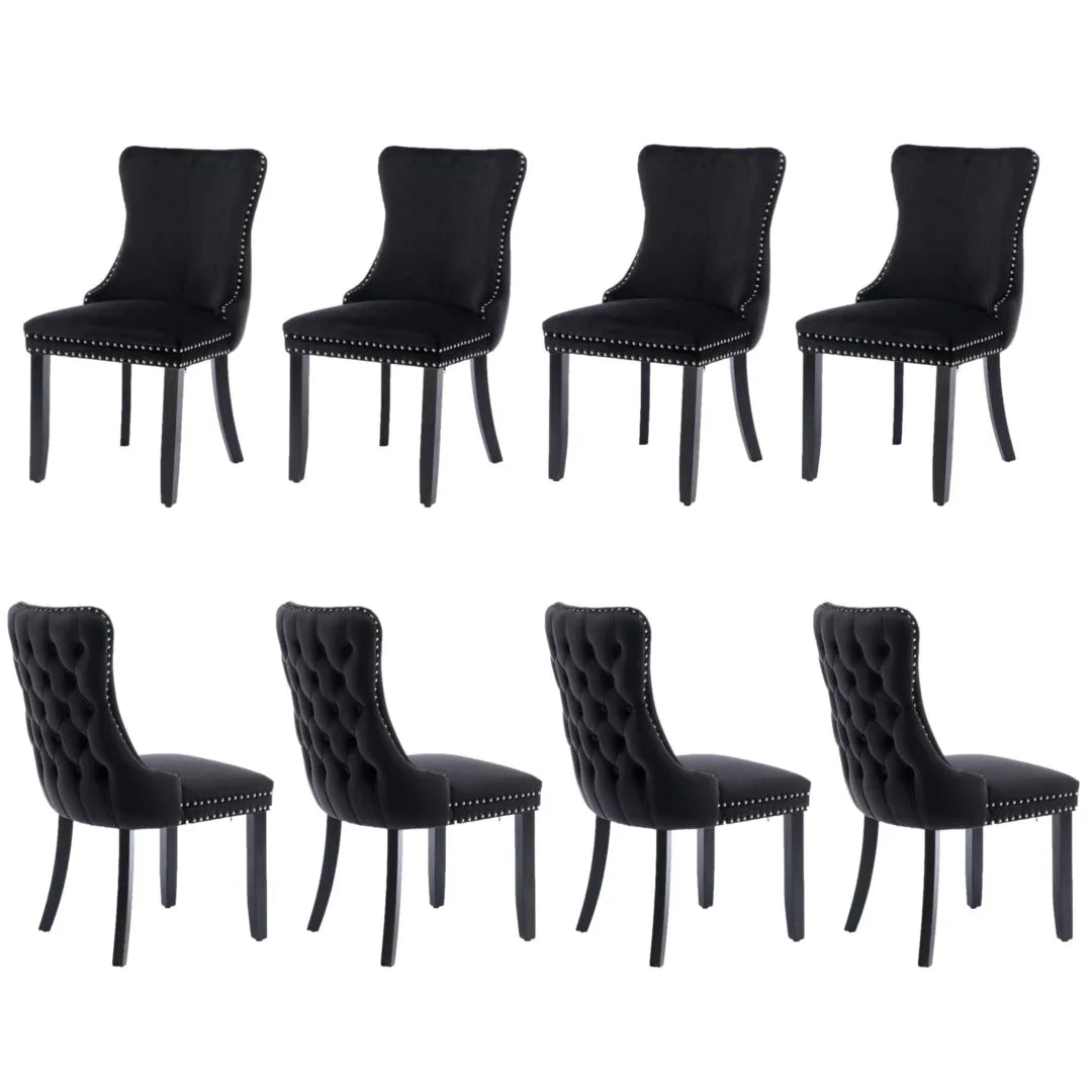 8x Velvet Upholstered Dining Tufted Chairs with Studs Trim and Solid Wood Legs-Black - Mekamart Australia