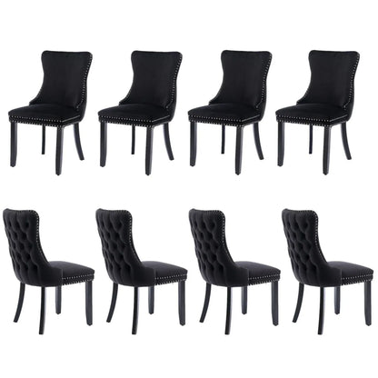 8x Velvet Upholstered Dining Tufted Chairs with Studs Trim and Solid Wood Legs-Black - Mekamart Australia