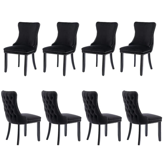 8x Velvet Upholstered Dining Tufted Chairs with Studs Trim and Solid Wood Legs-Black - Mekamart Australia