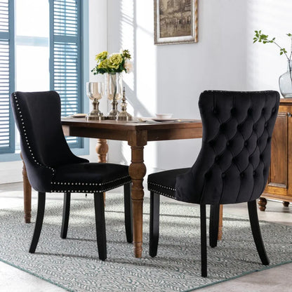 8x Velvet Upholstered Dining Tufted Chairs with Studs Trim and Solid Wood Legs-Black - Mekamart Australia