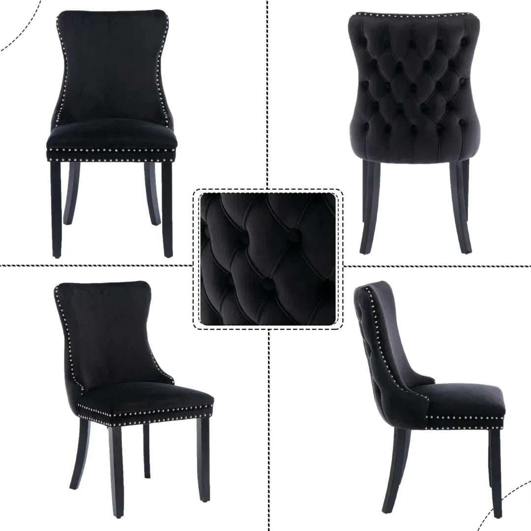 8x Velvet Upholstered Dining Tufted Chairs with Studs Trim and Solid Wood Legs-Black - Mekamart Australia