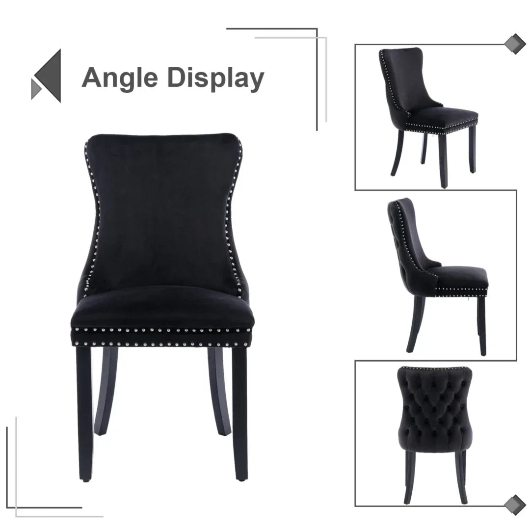 8x Velvet Upholstered Dining Tufted Chairs with Studs Trim and Solid Wood Legs-Black - Mekamart Australia