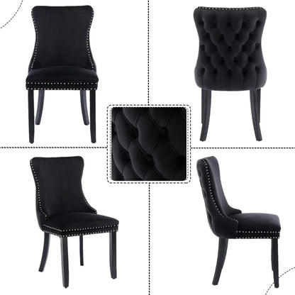 2x Velvet Upholstered Dining Chairs Tufted Wingback Side Chair with Studs Trim Solid Wood Legs for Kitchen - Mekamart Australia
