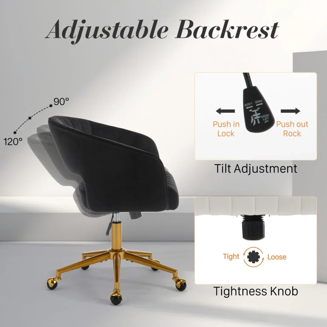 Velvet Home Office Chair- Black - Mekamart Australia