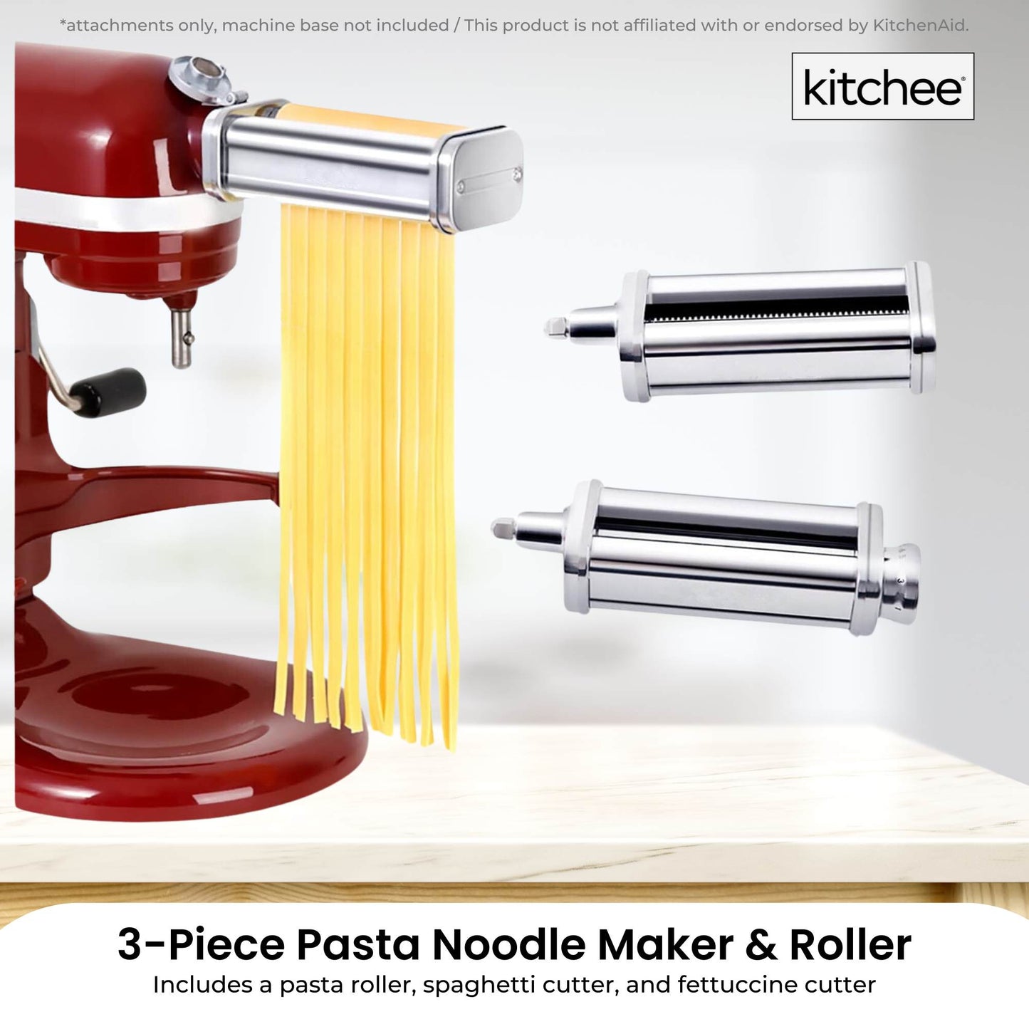 Kitchee Pasta Noodle Maker Roller Cutter Attachments - Compatible with KitchenAid Mixer