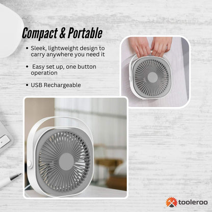 3-Speed USB 20cm Desktop Fan - Quiet Portable Lightweight Rechargeable Cooler