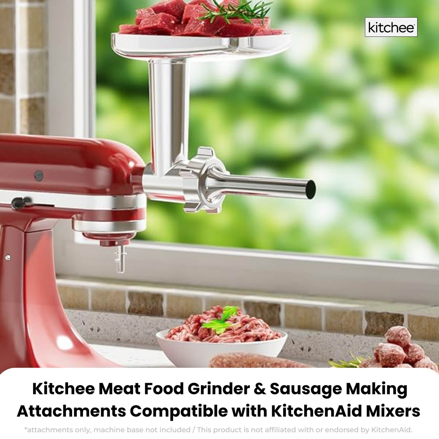 Kitchee Meat Food Grinder Sausage Attachment - Compatible with KitchenAid Mixers