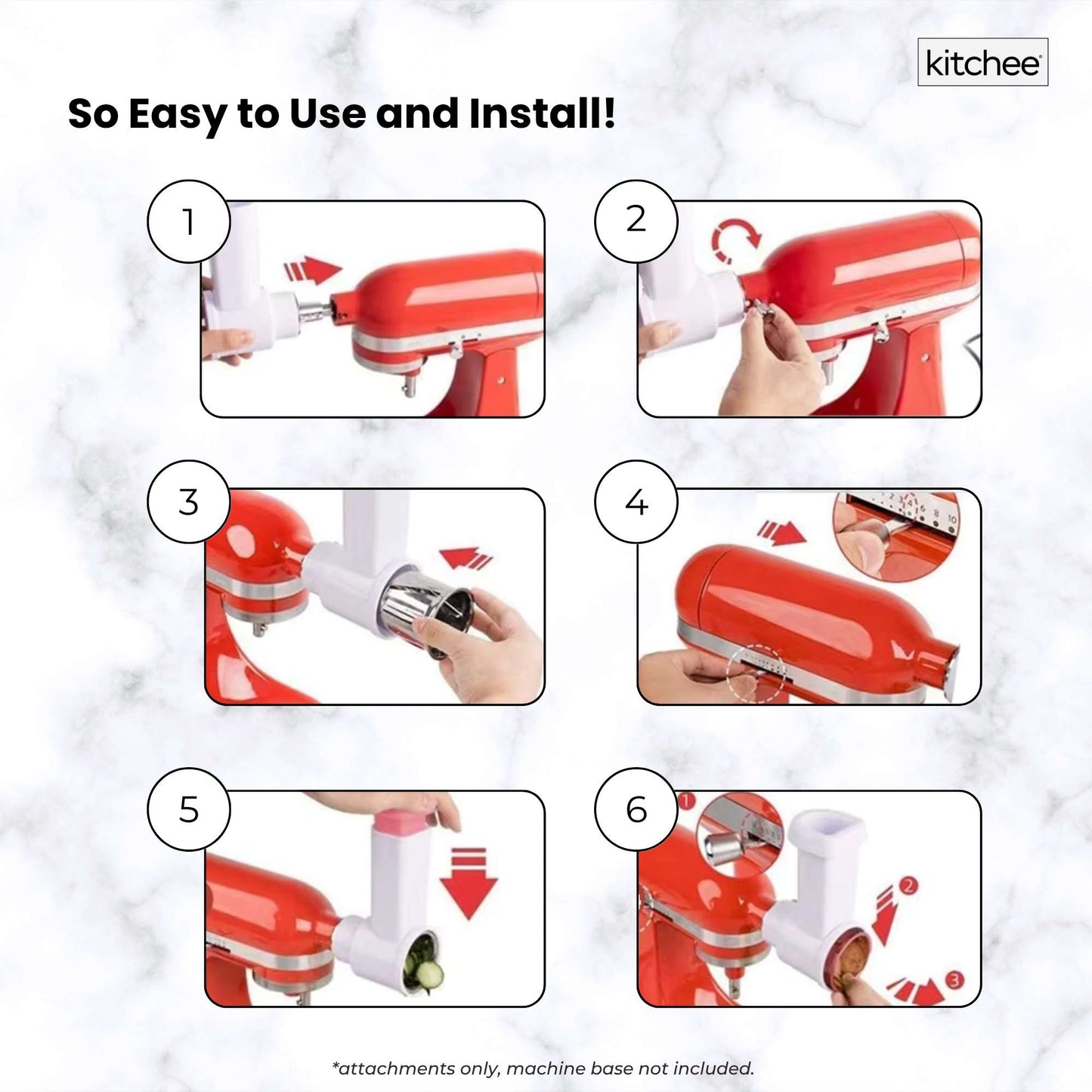 Kitchee Slicer Shredder Grater 3 Attachments - Compatible with KitchenAid Mixer