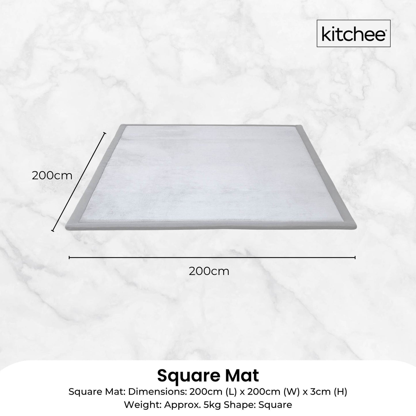 Kitchee Kids Foam Floor Play Mat 200x200cm – Padded Thick Soft Tatami Style Grey