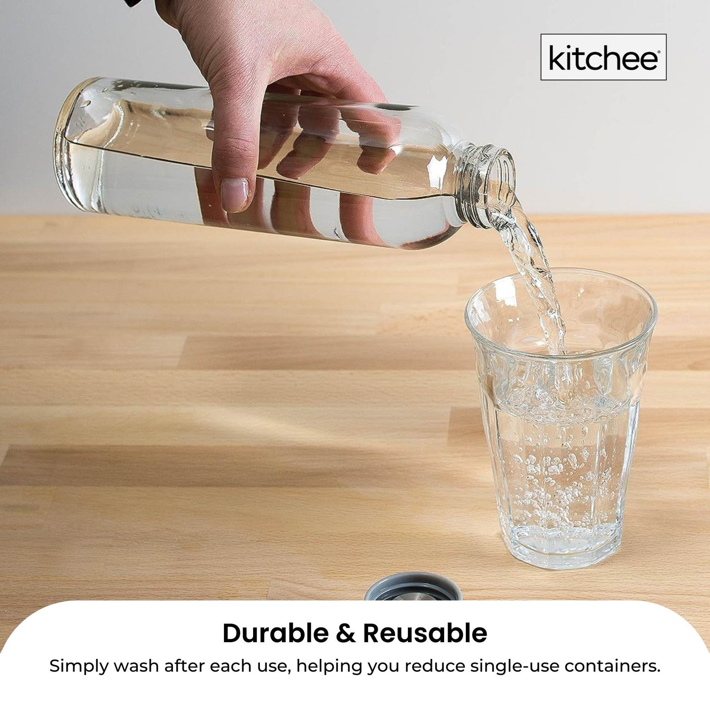 Kitchee 500ml Glass Water Bottle with Stainless Steel Lid - Set of 6 Drink Bottles