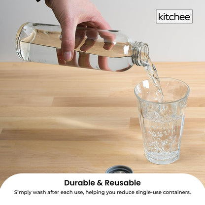 Kitchee 500ml Glass Water Bottle with Stainless Steel Lid - Set of 6 Drink Bottles