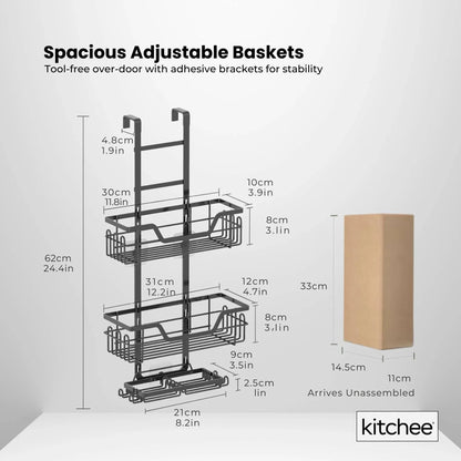 Kitchee 3 Tier Shower Caddy Over Door Bathroom Hanging Shelf Storage Rack Black - Mekamart Australia
