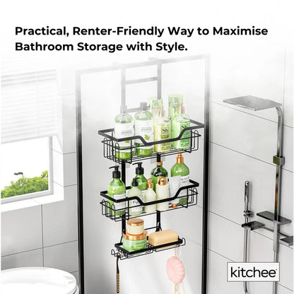 Kitchee 3 Tier Shower Caddy Over Door Bathroom Hanging Shelf Storage Rack Black - Mekamart Australia