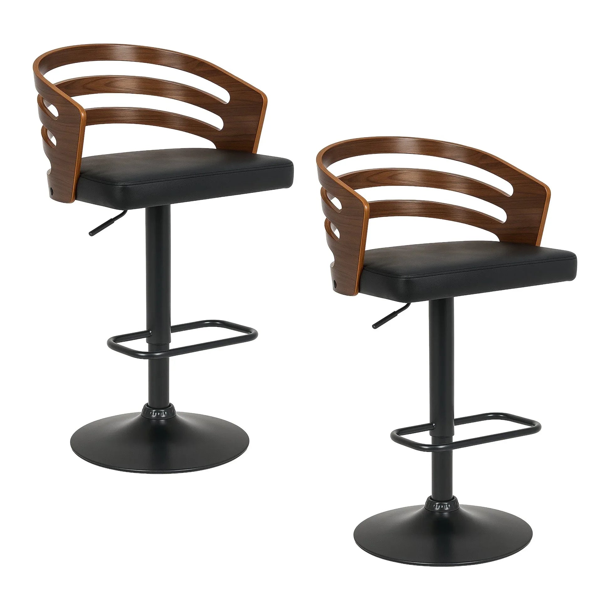 Sarantino Set Of 2 Bentwood Walnut Barstool Adjustable Height Swivel Footrest - Mekamart Australia