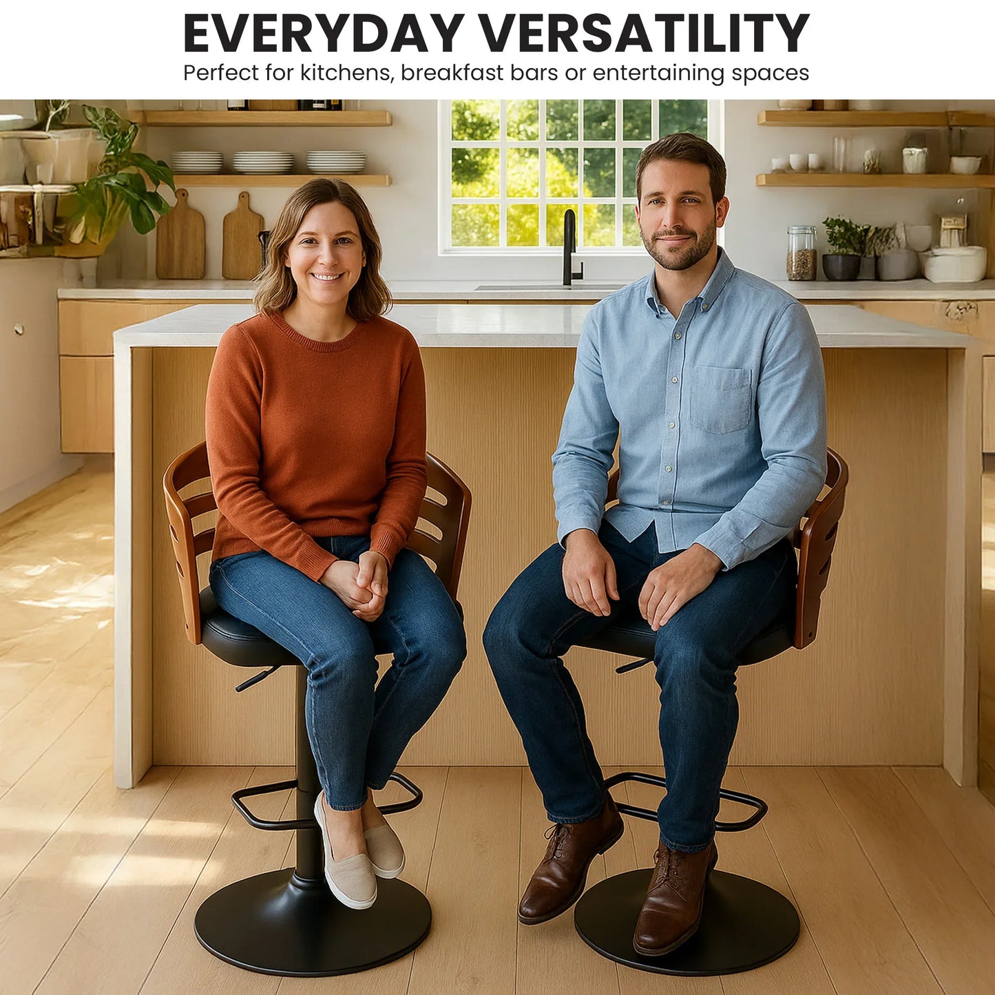 Sarantino Bentwood Walnut Barstool Leather Seat And Metal Base - Mekamart Australia