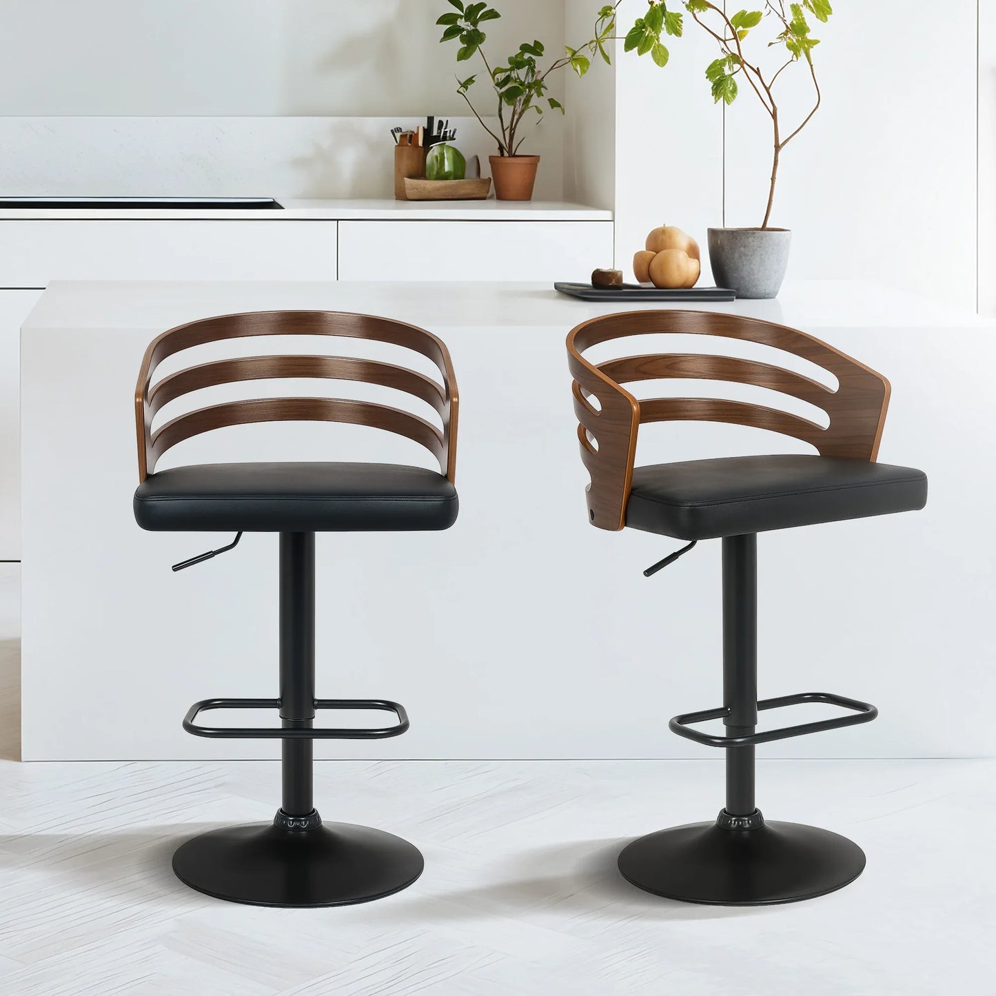 Sarantino Bentwood Walnut Barstool Leather Seat And Metal Base - Mekamart Australia