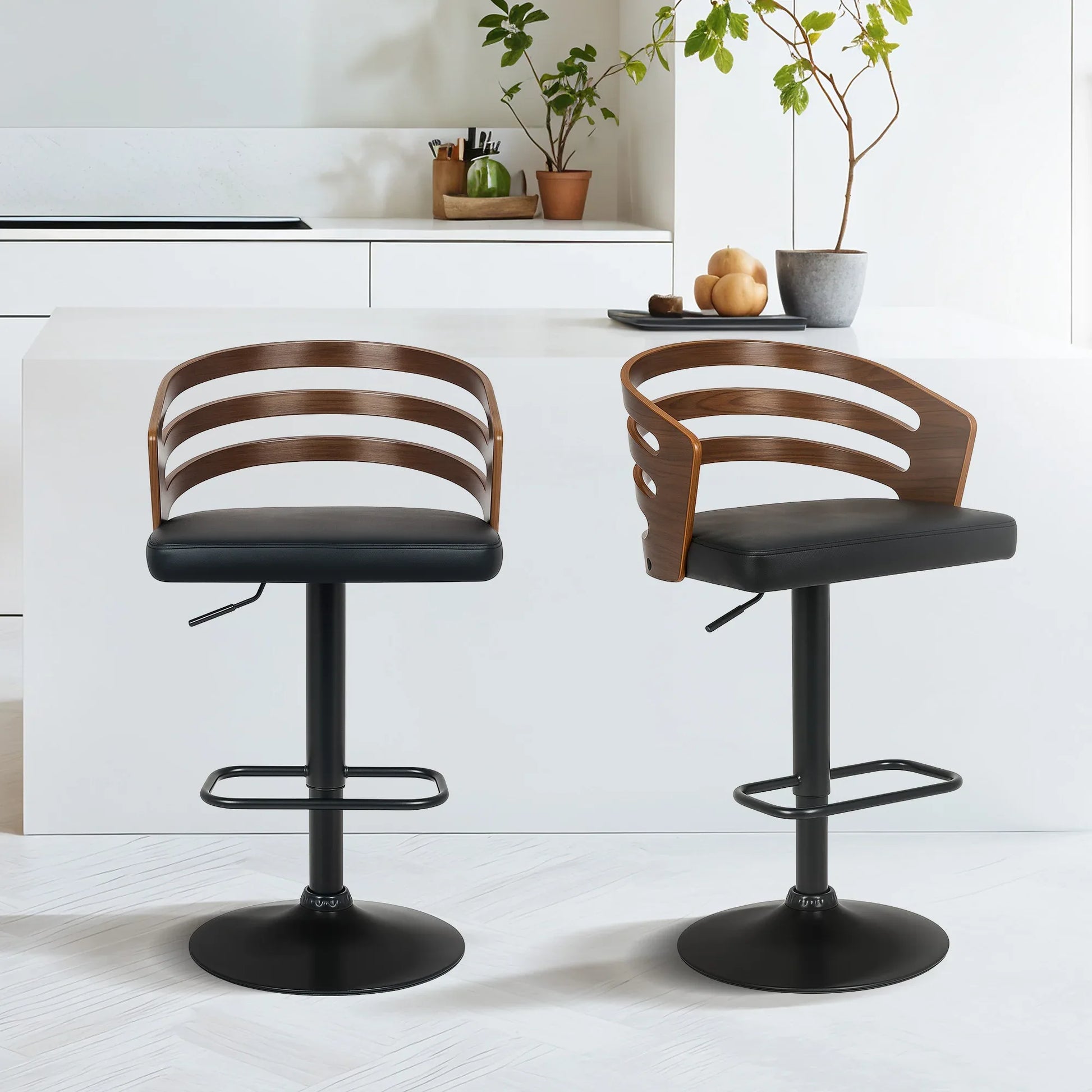 Sarantino Bentwood Walnut Barstool Leather Seat And Metal Base - Mekamart Australia