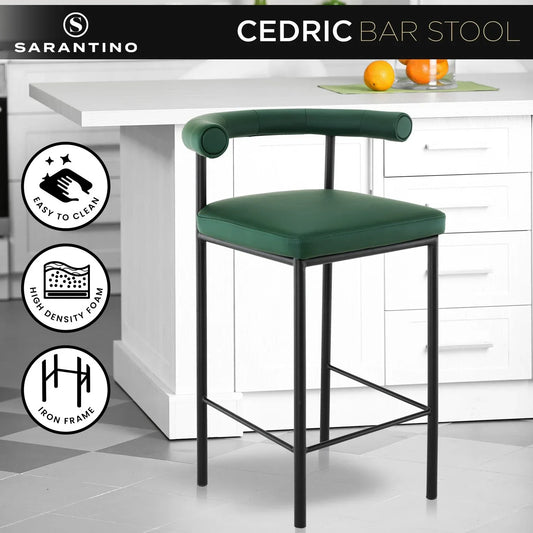 Sarantino Cedric Bar Stool W/ High-density Foam Upholstered In Pu Leather Sturdy Iron Frame Green - Mekamart Australia