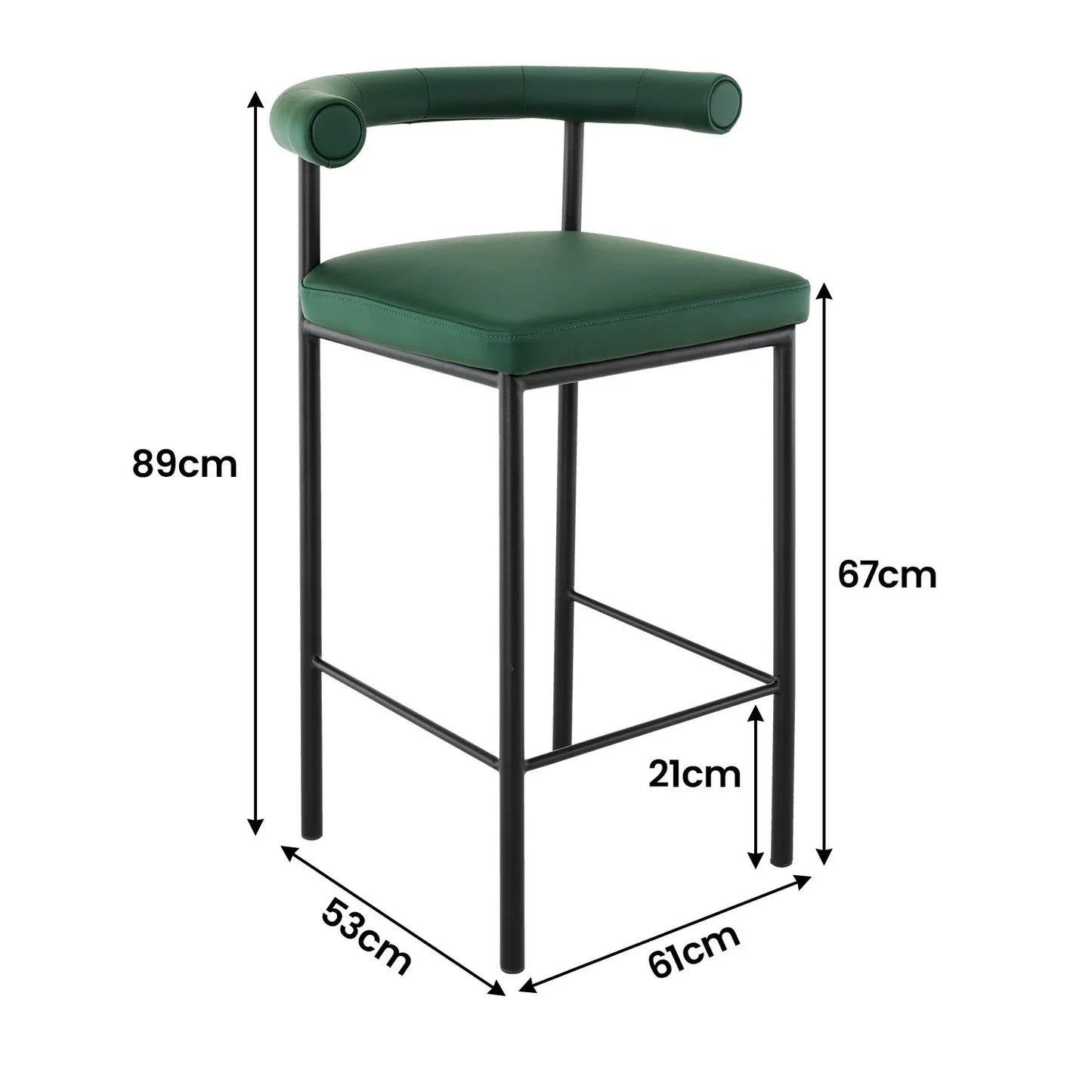 Sarantino Cedric Bar Stool W/ High-density Foam Upholstered In Pu Leather Sturdy Iron Frame Green - Mekamart Australia
