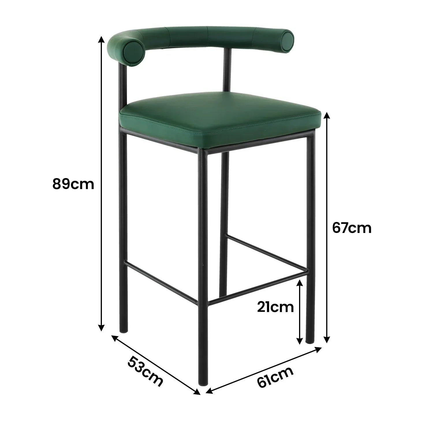 Sarantino Cedric Bar Stool W/ High-density Foam Upholstered In Pu Leather Sturdy Iron Frame Green - Mekamart Australia