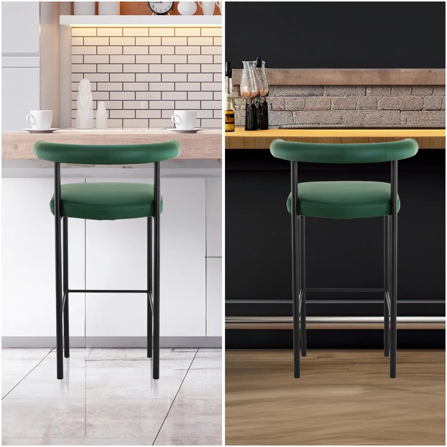 Sarantino Cedric Bar Stool W/ High-density Foam Upholstered In Pu Leather Sturdy Iron Frame Green - Mekamart Australia