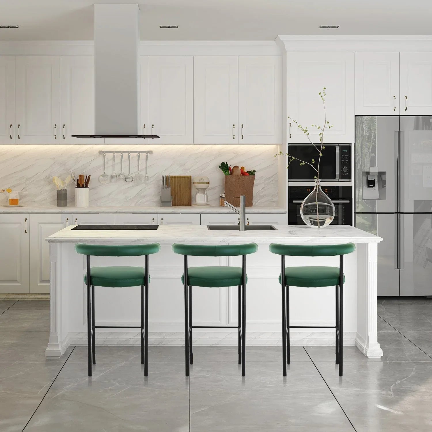 Sarantino Cedric Bar Stool W/ High-density Foam Upholstered In Pu Leather Sturdy Iron Frame Green - Mekamart Australia