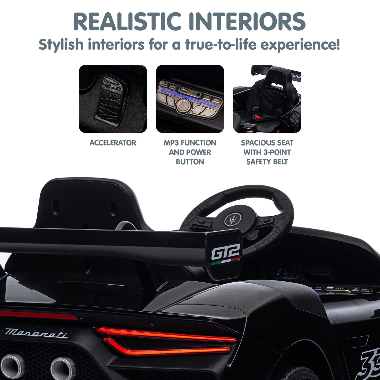 Kahuna Maserati MC20 GT2 Licensed Electric Kids Ride On Race Car Black