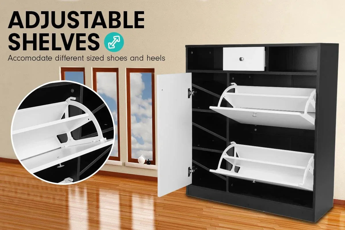 Sarantino Shoe Rack Cabinet Wooden Storage Organiser Shelf Cupboard Drawer - Mekamart Australia