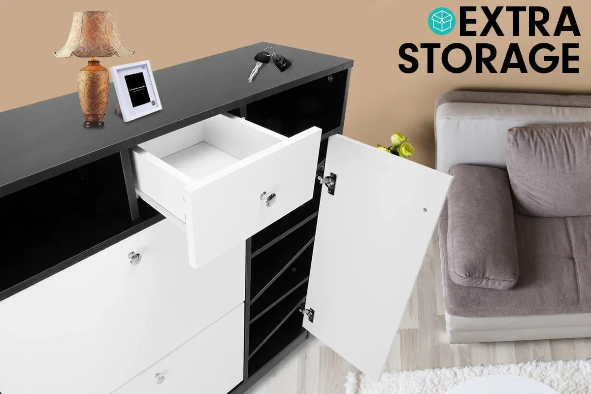 Sarantino Shoe Rack Cabinet Wooden Storage Organiser Shelf Cupboard Drawer - Mekamart Australia