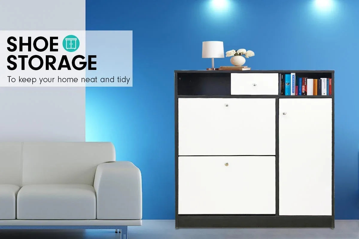 Sarantino Shoe Rack Cabinet Wooden Storage Organiser Shelf Cupboard Drawer - Mekamart Australia