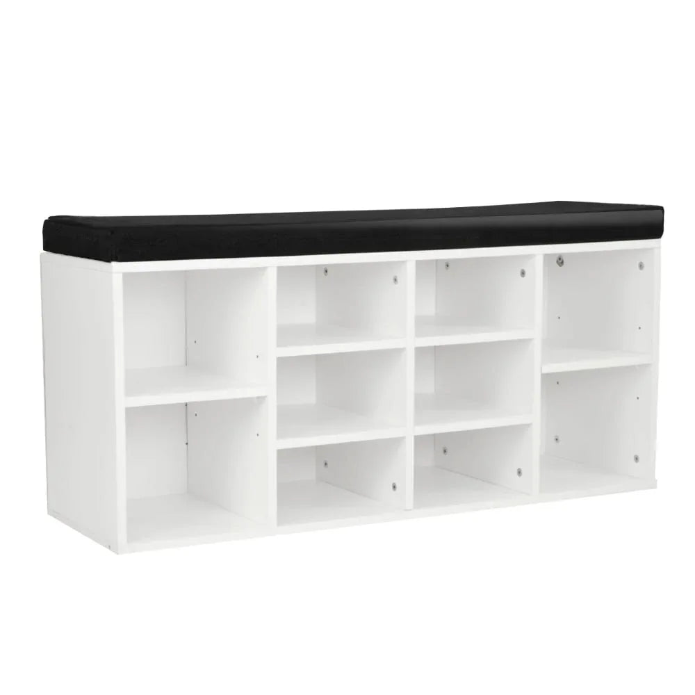 Sarantino New 10 Pairs Shoe Cabinet Rack Storage Organiser Shelf Stool Bench Wood - White - Mekamart Australia