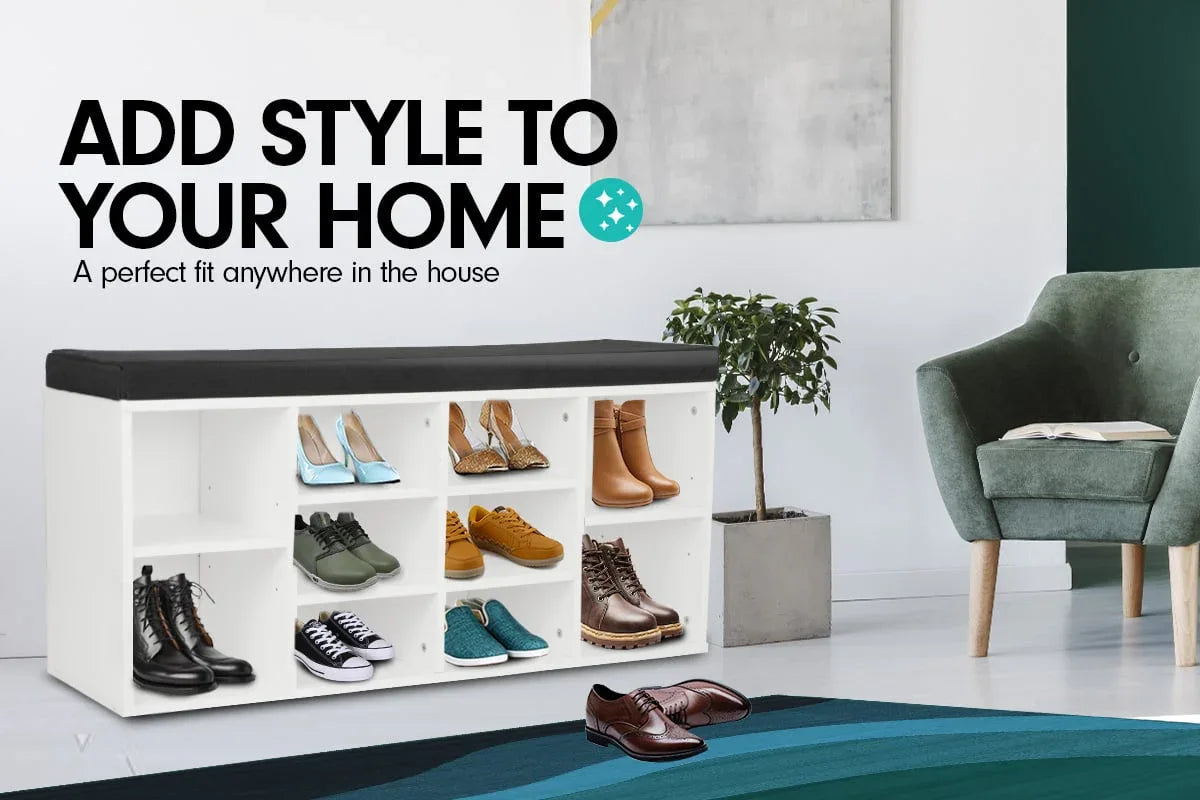 Sarantino New 10 Pairs Shoe Cabinet Rack Storage Organiser Shelf Stool Bench Wood - White - Mekamart Australia