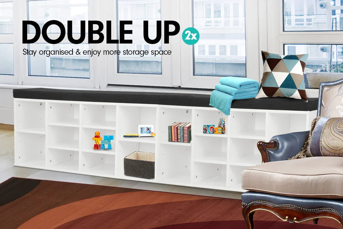 Sarantino New 10 Pairs Shoe Cabinet Rack Storage Organiser Shelf Stool Bench Wood - White - Mekamart Australia