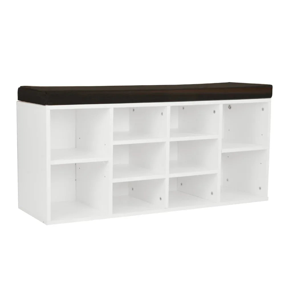 Sarantino Shoe Rack Cabinet Organiser Brown Cushion Bench Stool - 104 X 30 X 45 - White - Mekamart Australia