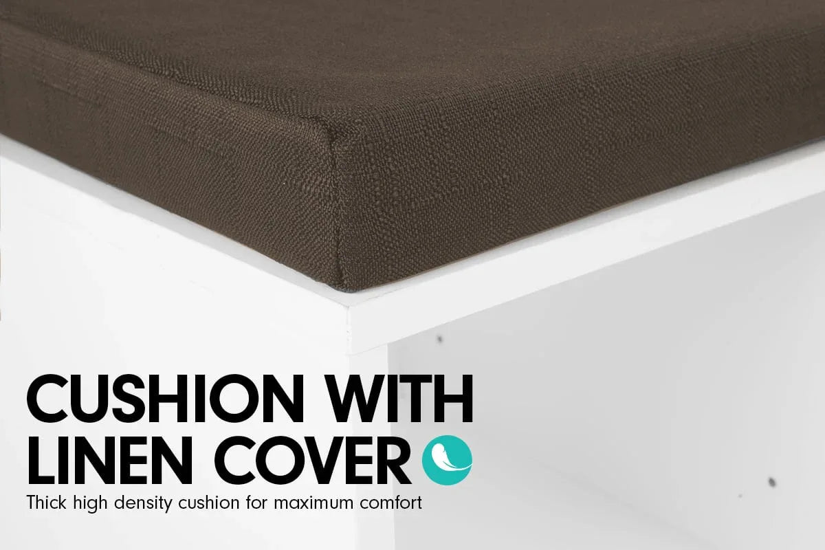 Sarantino Shoe Rack Cabinet Organiser Brown Cushion Bench Stool - 104 X 30 X 45 - White - Mekamart Australia