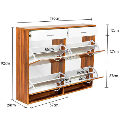 Sarantino 24 Pairs Shoe Cabinet Rack Storage Cupboard Organiser Shelf Walnut Drawers Chest - Mekamart Australia