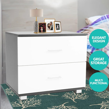Sarantino Bedside Table Cabinet Storage Chest 2 Drawers Lamp Side Nightstand White Black - Mekamart Australia
