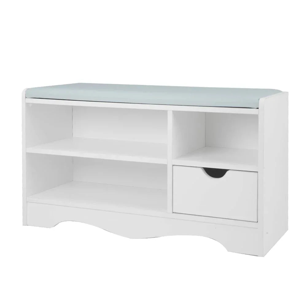Sarantino Shoe Rack Cabinet Organiser Grey Cushion Stool Bench - 80 X 30 X 45 - White - Mekamart Australia