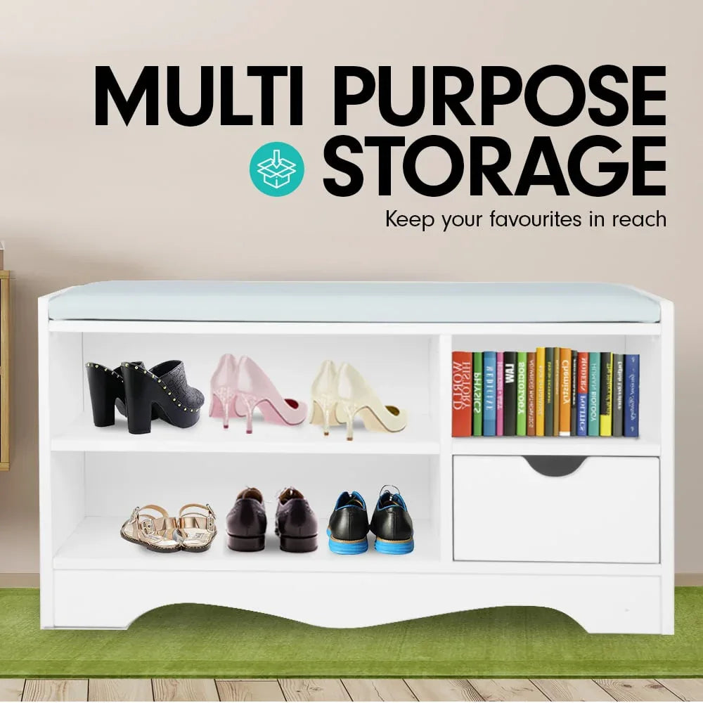 Sarantino Shoe Rack Cabinet Organiser Grey Cushion Stool Bench - 80 X 30 X 45 - White - Mekamart Australia
