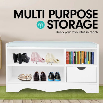 Sarantino Shoe Rack Cabinet Organiser Grey Cushion Stool Bench - 80 X 30 X 45 - White - Mekamart Australia