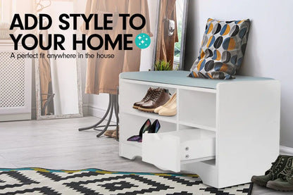 Sarantino Shoe Rack Cabinet Organiser Grey Cushion Stool Bench - 80 X 30 X 45 - White - Mekamart Australia
