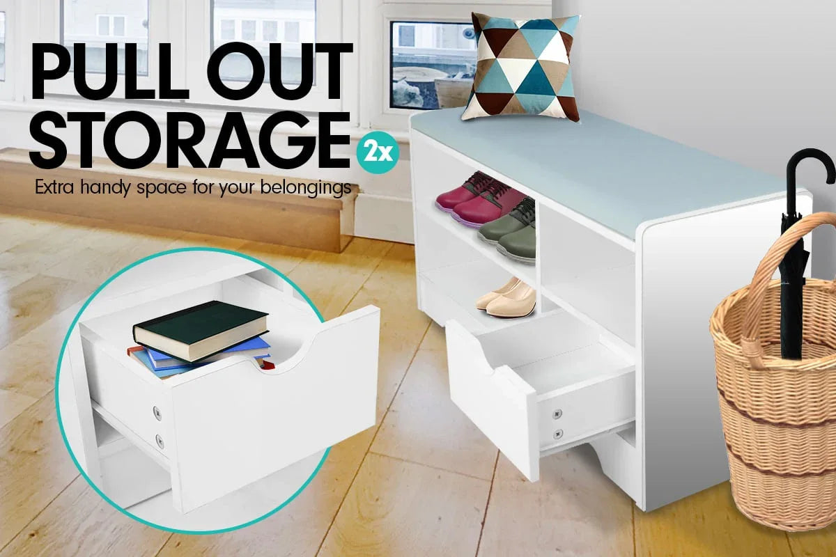 Sarantino Shoe Rack Cabinet Organiser Grey Cushion Stool Bench - 80 X 30 X 45 - White - Mekamart Australia