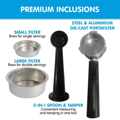 Pronti CM-850D Coffee Machine 20 Bar Espresso Maker with Milk Frother and 1.25L Tank