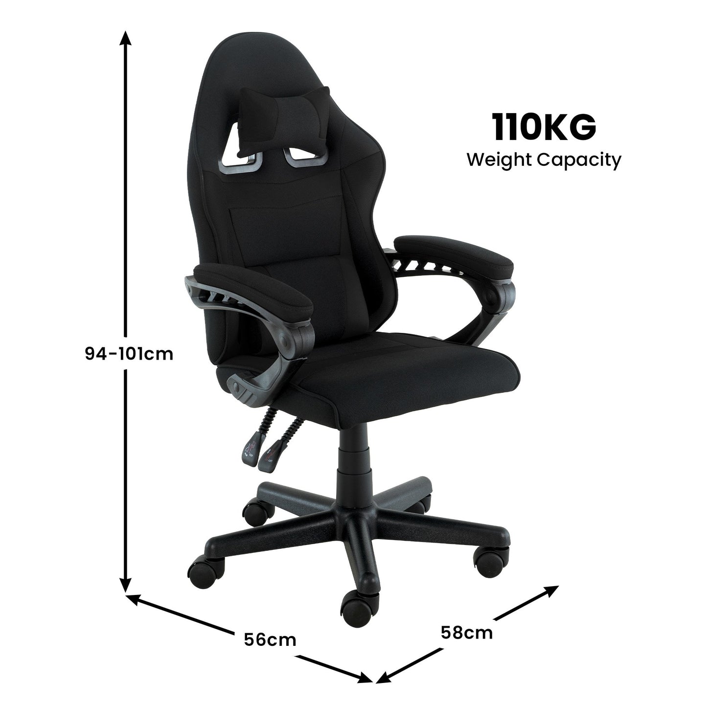 Sarantino Antre Kids Study Gaming Chair Black Adjustable Computer Desk Seat Racing Inspired-look With Adjustable Height, Ergonomic Back Support, Padded Armrests