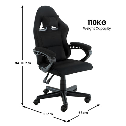 Sarantino Antre Kids Study Gaming Chair Black Adjustable Computer Desk Seat Racing Inspired-look With Adjustable Height, Ergonomic Back Support, Padded Armrests