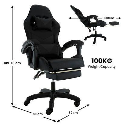 Sarantino Cueva Reclining High Back Office Gaming Chair Black Retractable Footrest Computer Seat